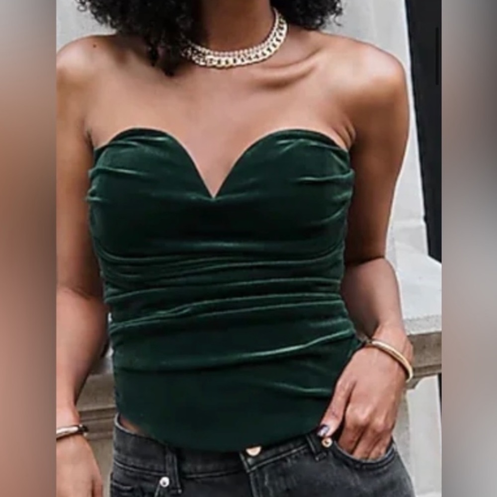 NWT Express Velvet Corset Top in Green XS